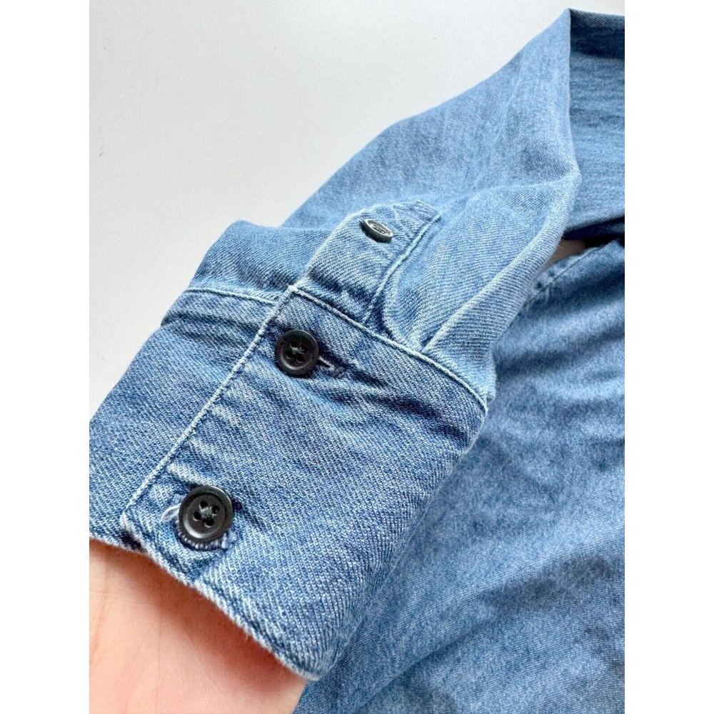 BODEN Fiona Indigo Cotton Denim Tie Neck Button Down Shirt Top, Size 12 - Picture 12 of 15